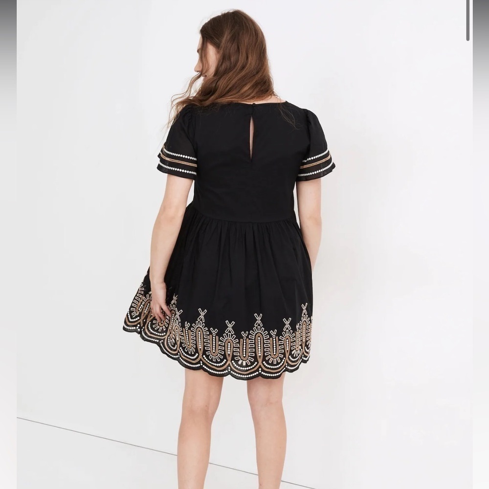 Madewell Black Embroidered Eyelet Puff Sleeve Mini Dress Size Large - Picture 2 of 9